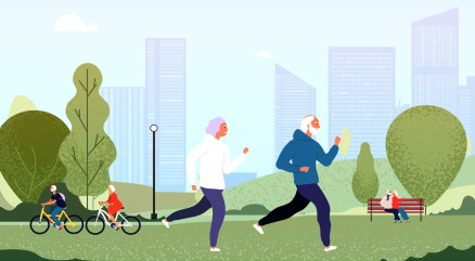 Retraités faisant du jogging dans un parc